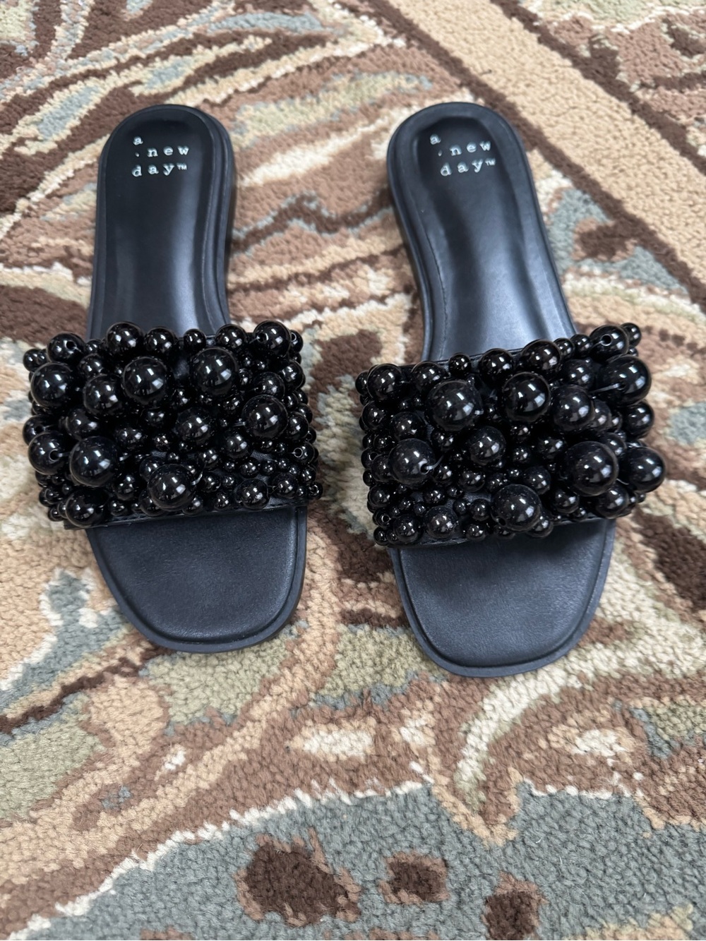 a new day Black Beaded Slide Mules